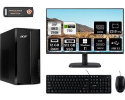 Acer Aspire TC1760 DTBHUEM004MNT2407 Harici GeForce GT 730 4 GB Intel Core i3 12100 12 GB Ram 512 GB SSD Tower Windows 11 Pro 23.8 inç Monitörlü Masaüstü Bilgisayar + PER4 BELLEK
