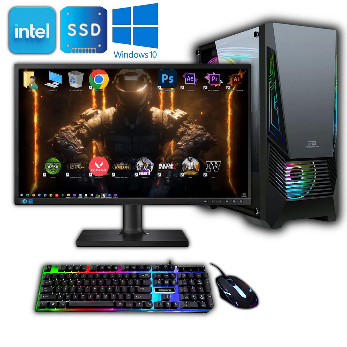 Avantron GMX9586 Harici Radeon RX 550 AMD Ryzen 5 5500 32 GB Ram DDR4 512 GB SSD Tower FreeDos 23.8 inç Monitörlü Masaüstü Bilgisayar