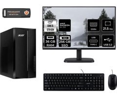 Acer Aspire TC1760 DTBHUEM005MNT1331 Harici Radeon RX 550 Intel Core i5 12400 36 GB Ram 256 GB SSD Tower FreeDos 21.5 inç Monitörlü Masaüstü Bilgisayar + PER4 BELLEK