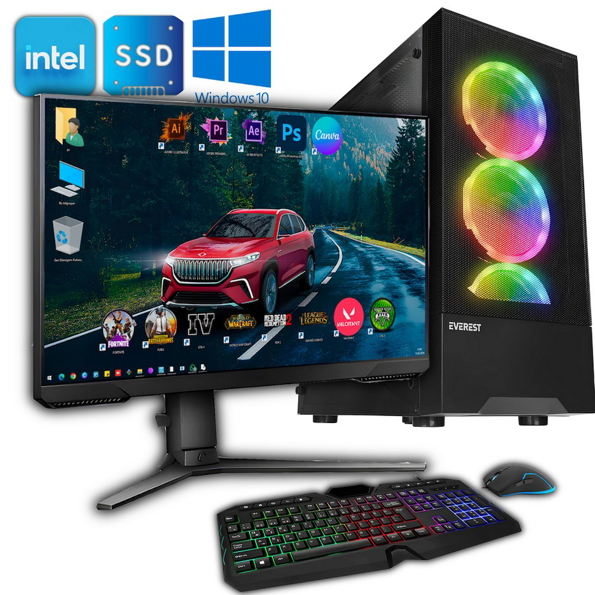 Avantron GMX7461 Harici GeForce GTX 1660 Ti Intel Core i9 11900K 64 GB Ram DDR4 1 TB SSD Tower FreeDos 23.8 inç Monitörlü Masaüstü Bilgisayar