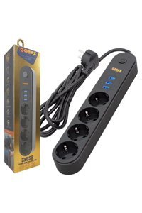 Polaxtor Gobax Mg-101 24769 4'lü Soket 2 metre 3'lü USB Kablolu Çiftli Akım Korumalı Priz