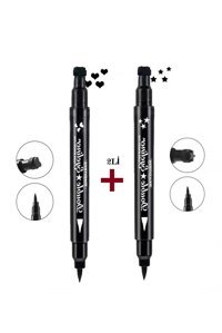 Darwen Yıldız Ve Kalp Desenli No:01 Çift Taraflı Suya Dayanıklı Mat Pastel Siyah Kalem Eyeliner