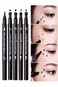 Halvey Ay Ve Çiçek Desenli Çift Taraflı Suya Dayanıklı Mat Pastel Siyah Kalem Eyeliner