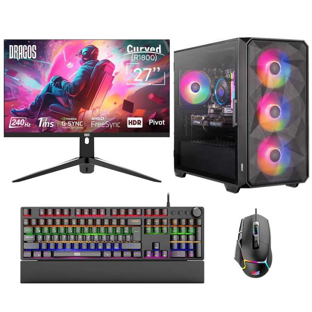 Dragos DRX6901 Harici GeForce RTX 3070 AMD Ryzen 5 5600 16 GB Ram 1 TB SSD Tower FreeDos 27 inç Monitörlü Masaüstü Bilgisayar