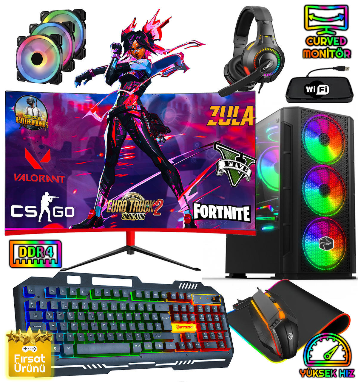 Biggamex SL68 Harici GeForce RTX 3050 AMD Ryzen 5 3600 16 GB Ram 1 TB HDD + 256 GB SSD Tower FreeDos 23.8 inç Monitörlü Masaüstü Bilgisayar