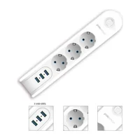 Polosmart Mp09 3'lü Soket 2 metre 3'lü USB Kablolu Çiftli Akım Korumalı Priz