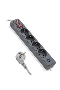 Powermaster Pm-6032 4'lü Soket 2 metre 2'li USB Kablolu Çiftli Akım Korumalı Priz