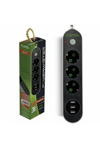 Powermaster 17021 3'lü Soket 2 metre kablosuz Çiftli Akım Korumalı Priz