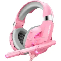Runmus USB Gürültü Önleyici Mikrofonlu Kablolu Kulak Üstü Kulaklık Pembe
