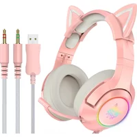 Onikuma K9 Loudhailer 3.5 mm Gürültü Önleyici Mikrofonlu Kablolu Kulak Üstü Kulaklık Pembe