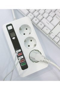 Paleon Bkl-04 3'lü Soket 1.5 metre 5'li USB Kablolu Çiftli Akım Korumalı Priz