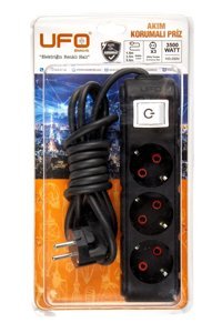 Ufo Electric 3'lü Soket 2.5 metre Kablolu Tekli Akım Korumalı Priz