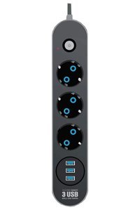 En Si̇ga 3'lü Soket 2 metre 3'lü USB Kablolu Çiftli Akım Korumalı Priz