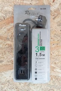 Rutter Fra-104U 3'lü Soket 1.5 metre 2'li USB Kablolu Çiftli Akım Korumalı Priz
