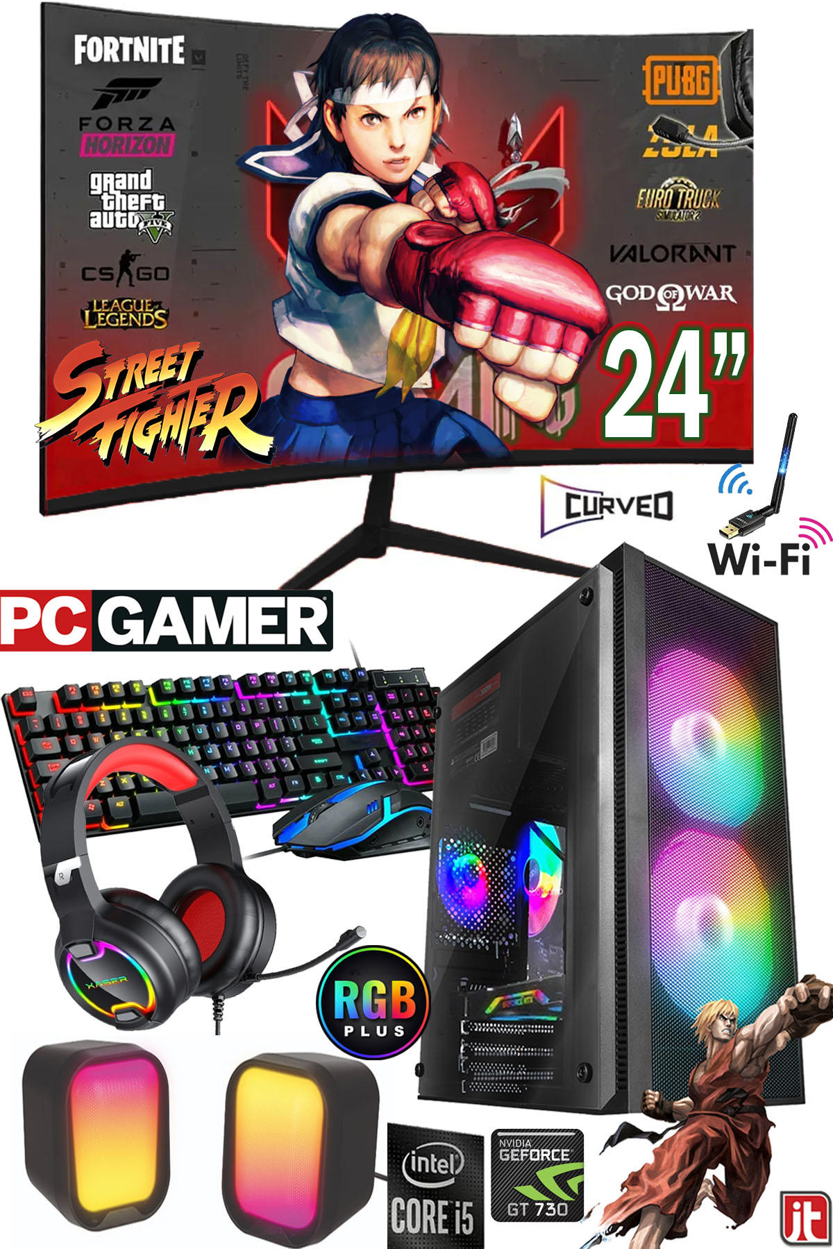 J-Tech GX383 Harici GeForce GT 730 Intel Core i5 6400 16 GB Ram DDR4 512 GB SSD Tower FreeDos 24 inç Monitörlü Masaüstü Bilgisayar
