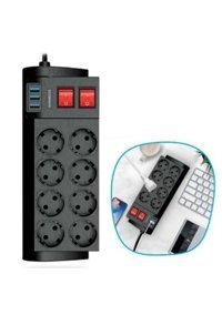 Arc By Schneider Electric 8'li Soket 2 metre 3'lü USB Kablolu Çiftli Akım Korumalı Priz