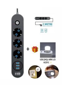 Smayli̇ng Ftr01 3'lü Soket 2 metre 3'lü USB Kablolu Çiftli Akım Korumalı Priz