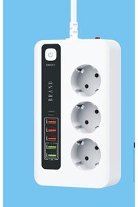 Hepu Hp-H03 3'lü Soket 2 metre 5'li USB Kablolu Çiftli Akım Korumalı Priz