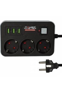 Powermaster Ftr-02 3'lü Soket 1.8 metre 3'lü USB Kablolu Çiftli Akım Korumalı Priz