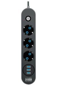 K2 Global Cvs 3'lü Soket 2 metre 3'lü USB Kablolu Çiftli Akım Korumalı Priz