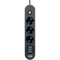 Fulltech 3'lü Soket 3'lü USB Kablolu Çiftli Akım Korumalı Priz