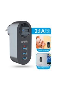 Piranha 3385 Tekli Soket 3'lü USB Kablosuz Tekli Akım Korumalı Priz