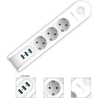 Winnboss 2500 W Kalın Topraklı Akım Korumalı 4'lü 2 m USB Uzatma Kablolu Priz Beyaz