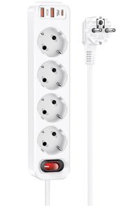 Westus Kalın Topraklı Akım Korumalı 4'lü 8 m USB Uzatma Kablolu Priz Beyaz