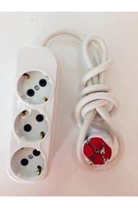 Anzeygrup 1'li500 W Kalın Topraklı 3'lü 10 m Uzatma Kablolu Priz Beyaz