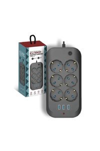 Fulltech 2500 W Kalın Topraklı Anahtarlı Akım Korumalı 6'lı 2 m USB Uzatma Kablolu Priz Siyah