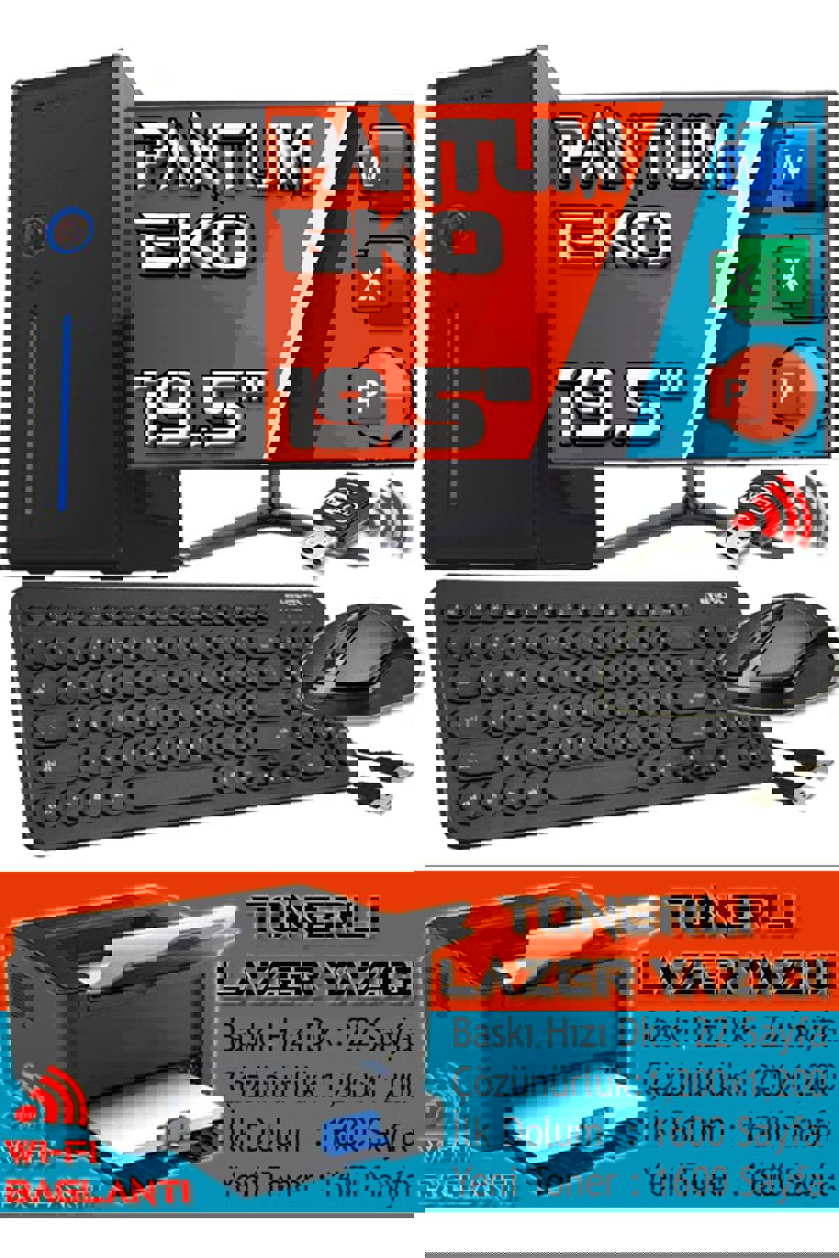 Pantum PANTUM EKO Dahili Intel HD Graphics 2000 Intel Core i5 2400 8 GB Ram 256 GB SSD Tower FreeDos 19.5 inç Monitörlü Masaüstü Bilgisayar