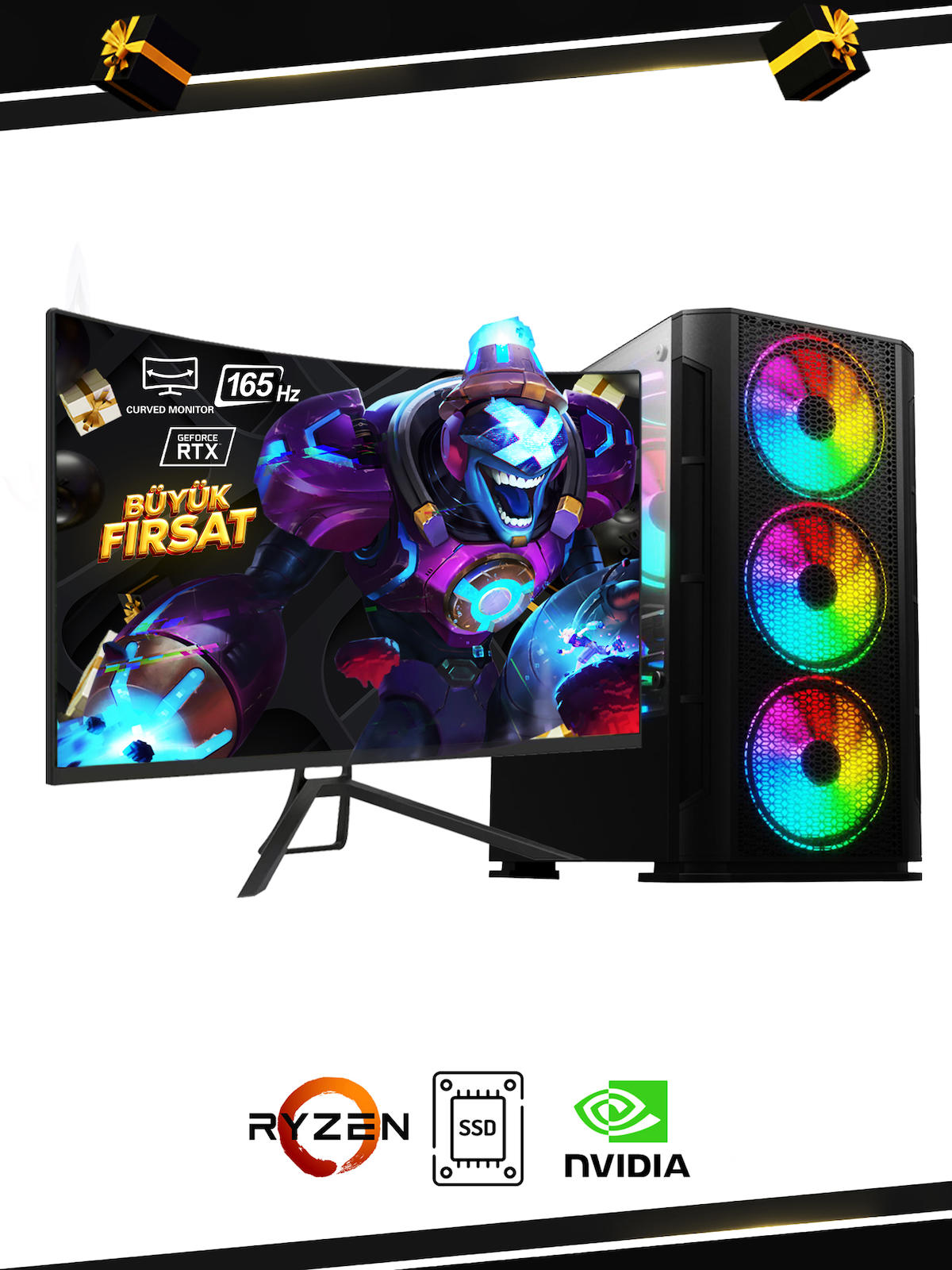 Ramtech BFX10 Plus Harici GeForce RTX 4060 AMD Ryzen 5 5600G 32 GB Ram DDR4 1 TB SSD Tower FreeDos Masaüstü Bilgisayar