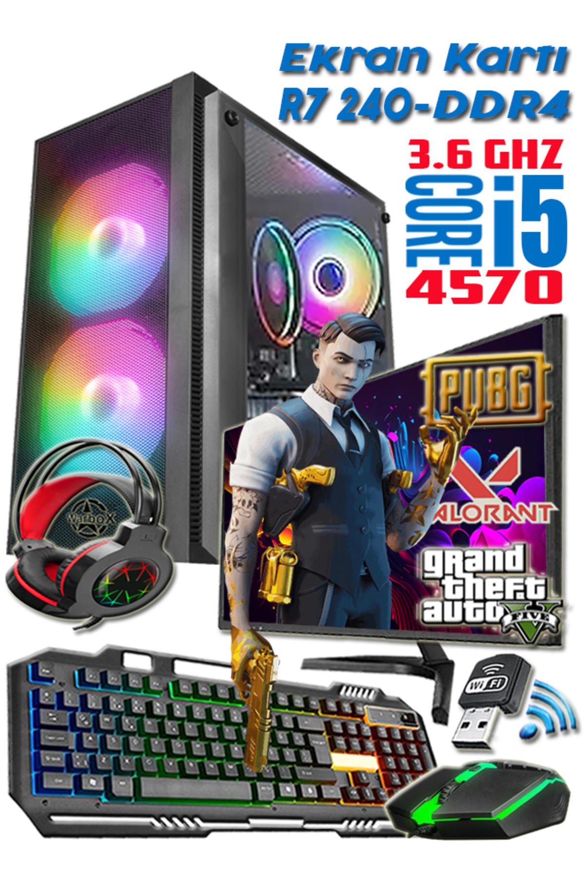 Proxi Pro Harici Radeon R7 240 Intel Core i5 4570 16 GB Ram 250 GB HDD + 240 GB SSD Tower FreeDos 21.5 inç Monitörlü Masaüstü Bilgisayar