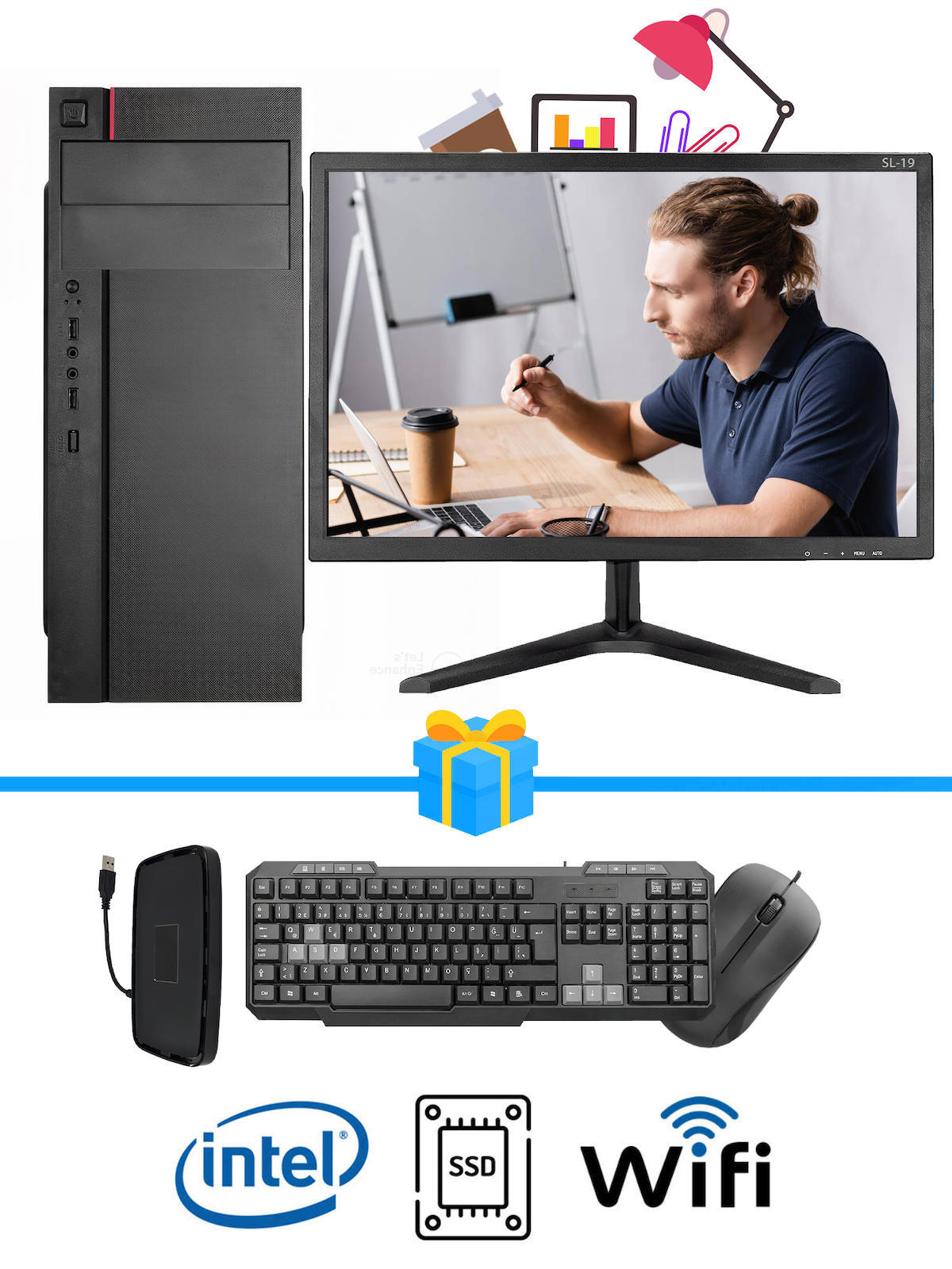 Ramtech WORKForce WF230 Harici GeForce RTX 3060 Ti Intel Core i3 2100 16 GB Ram DDR3 256 GB SSD Tower FreeDos Masaüstü Bilgisayar