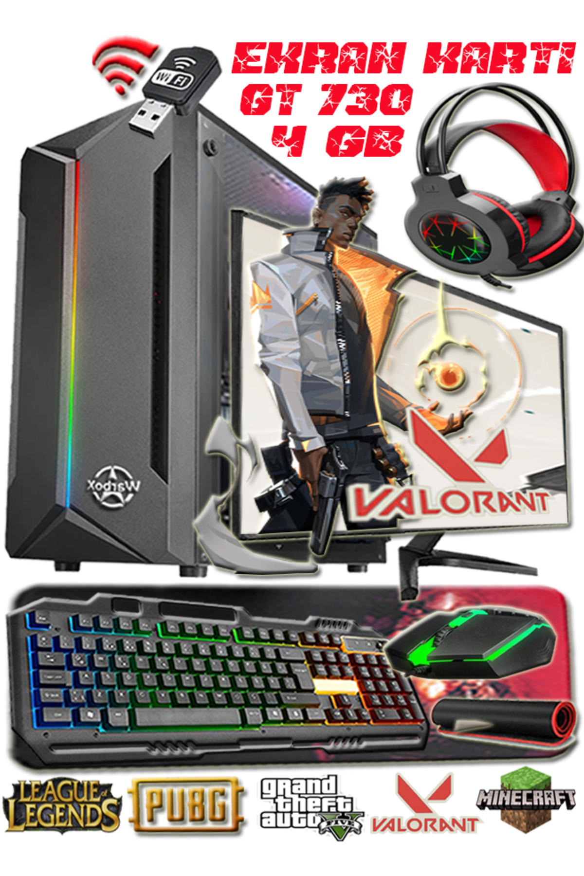 Warbox Pro Harici GeForce GT 730 Intel Core i3 6100 8 GB Ram 250 GB HDD + 128 GB SSD Tower FreeDos 19.5 inç Monitörlü Masaüstü Bilgisayar