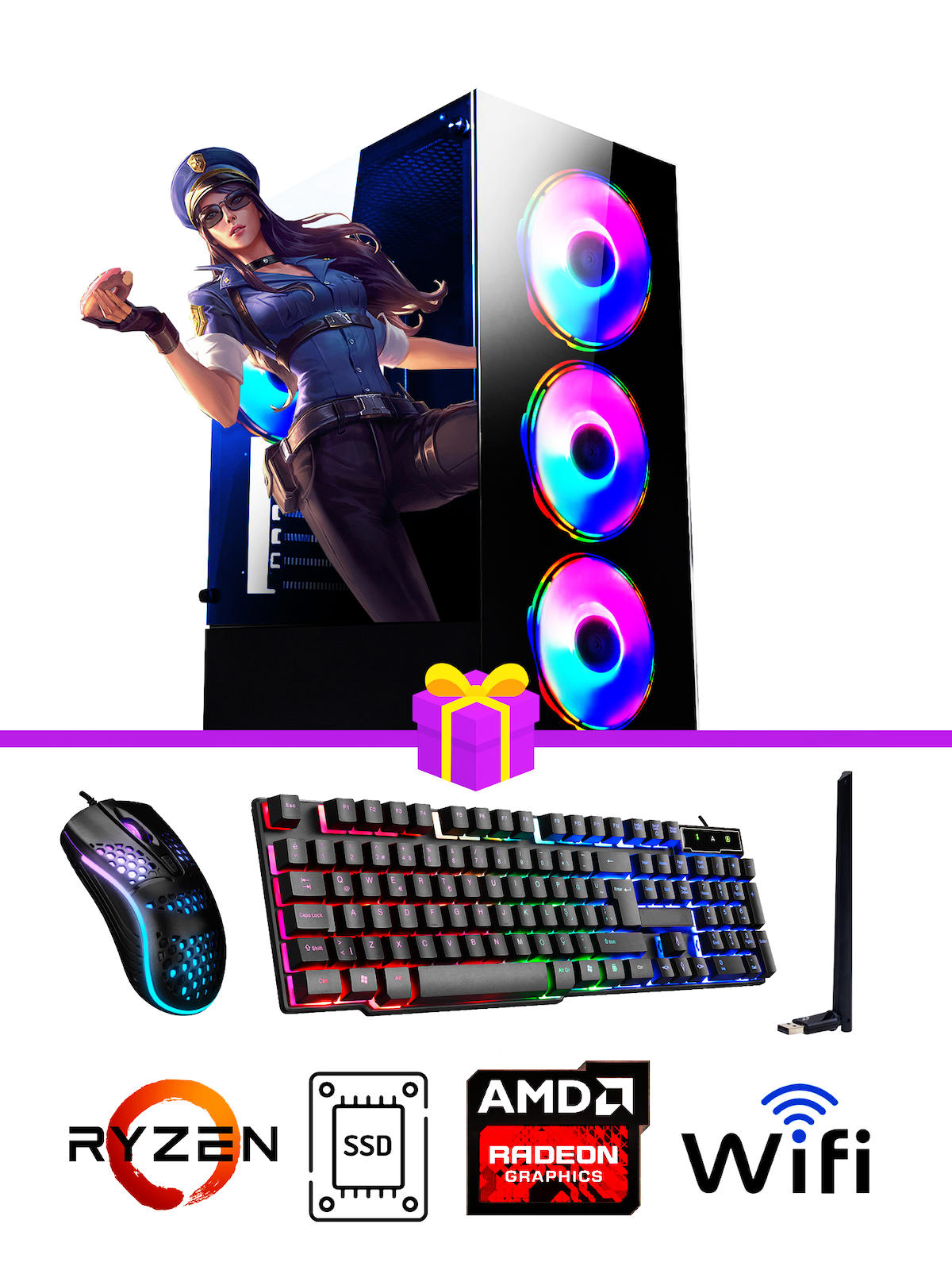 Ramtech Full Force FF448 Harici Radeon RX 580 AMD Ryzen 5 3600 32 GB Ram DDR4 512 GB SSD Tower FreeDos Masaüstü Bilgisayar
