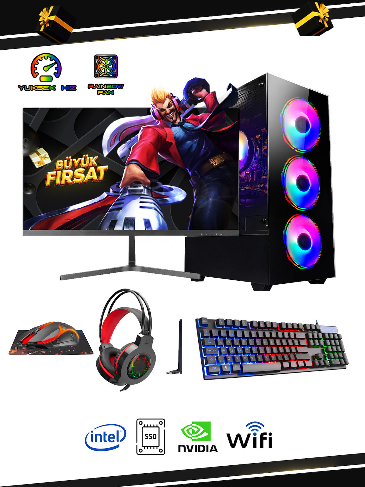 Ramtech DG-İ5-900 Plus Harici GeForce GT 740 Intel Core i5 9400F 4 GB Ram 480 GB SSD Tower FreeDos 24 inç Monitörlü Masaüstü Bilgisayar