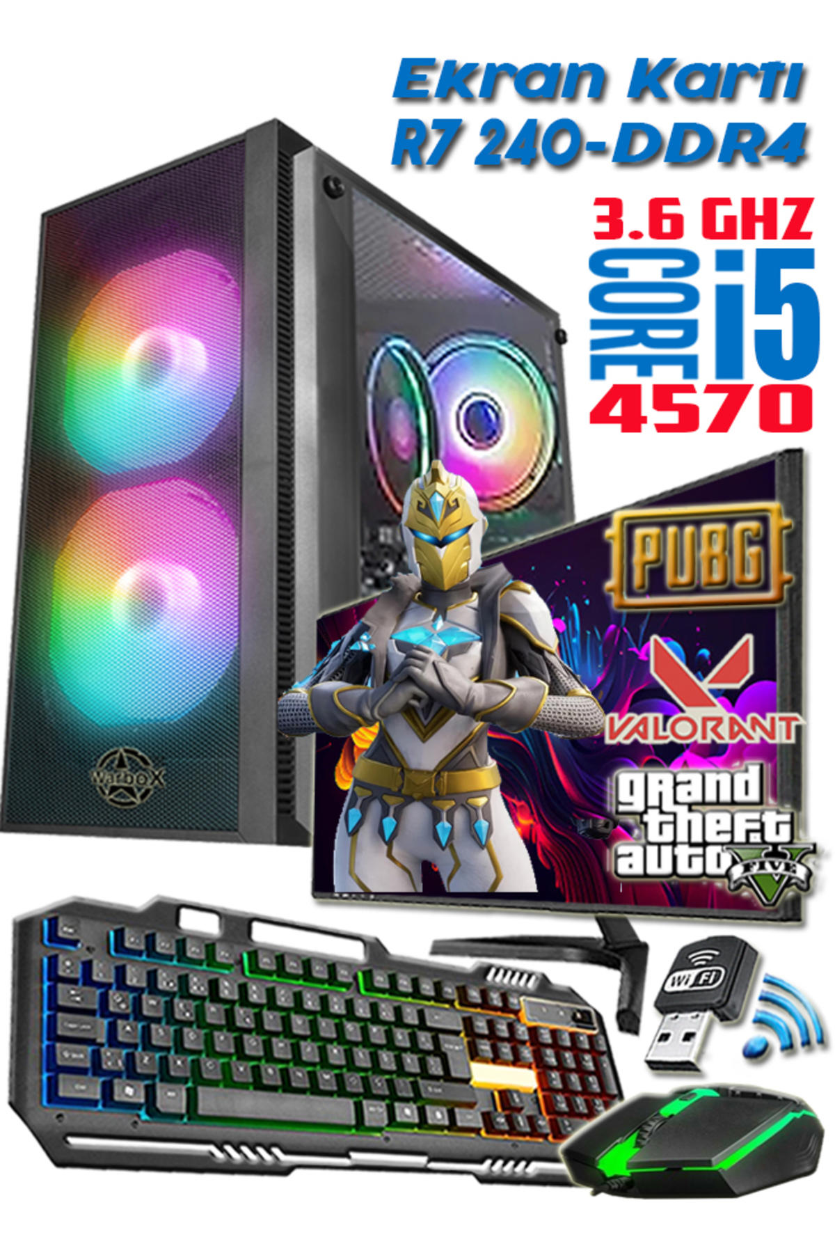 Proxi EKO Harici Radeon R7 240 Intel Core i5 4570 8 GB Ram 128 GB SSD Tower FreeDos 19.5 inç Monitörlü Masaüstü Bilgisayar