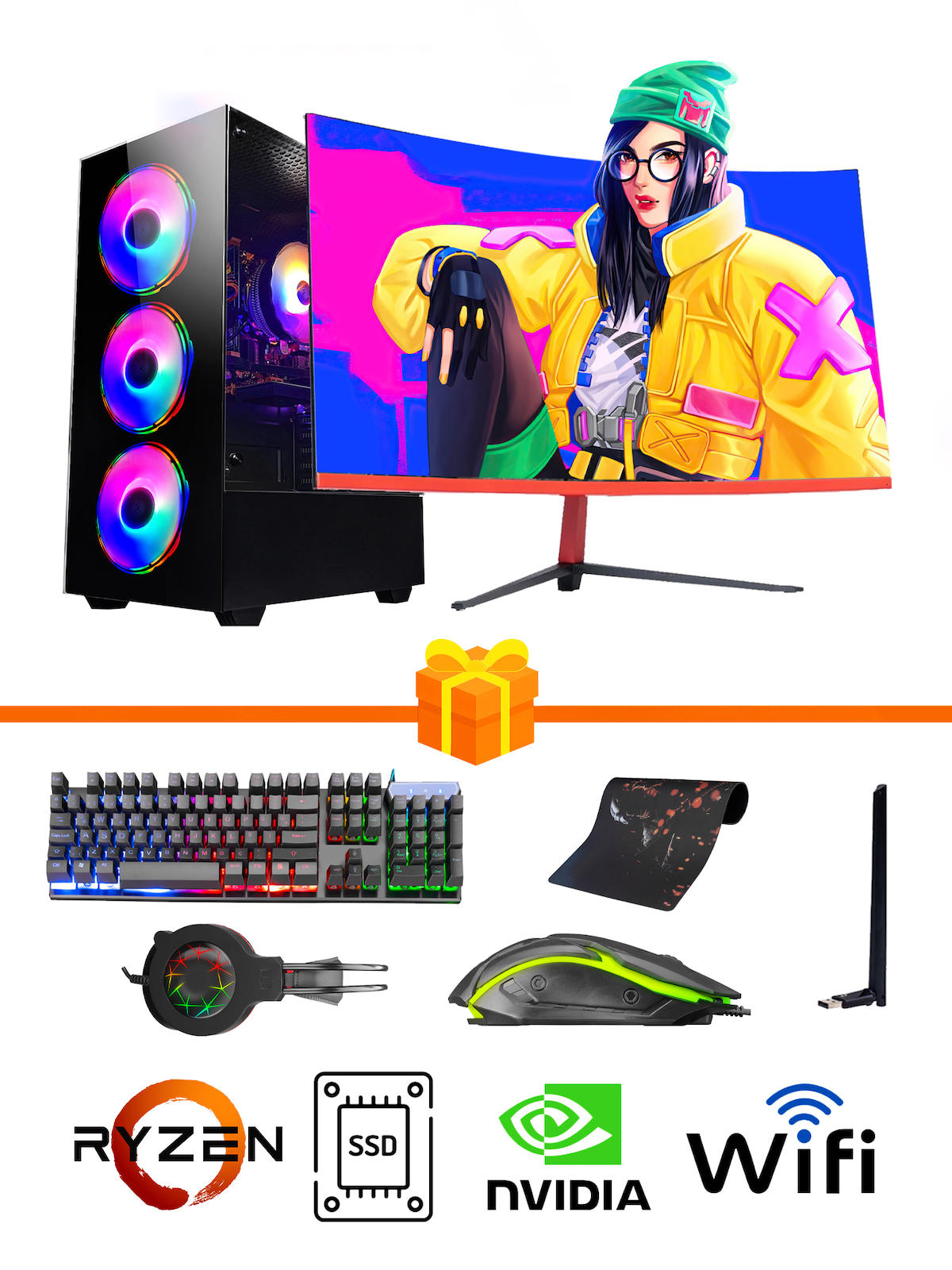 Ramtech RG187 Harici GeForce RTX 3050 AMD Ryzen 5 5500 16 GB Ram DDR4 256 GB SSD Tower FreeDos Masaüstü Bilgisayar