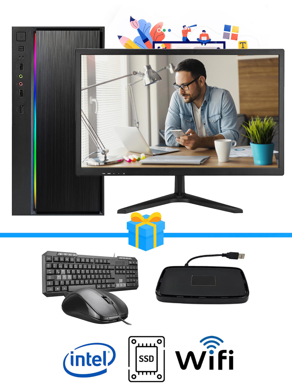 Ramtech WORKForce WF347 Harici GeForce RTX 3060 Ti Intel Core i3 4130 16 GB Ram DDR3 500 GB HDD + 128 GB SSD Tower FreeDos Masaüstü Bilgisayar