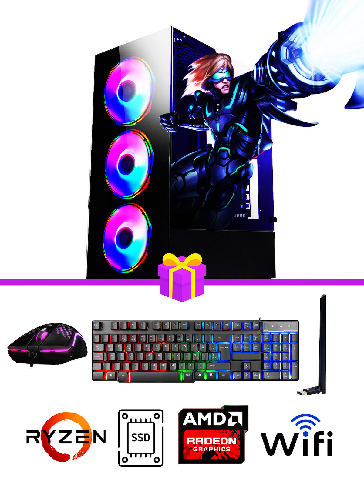 Ramtech Full Force FF464 Harici Radeon RX 580 AMD Ryzen 5 5500 16 GB Ram DDR4 512 GB SSD Tower FreeDos Masaüstü Bilgisayar