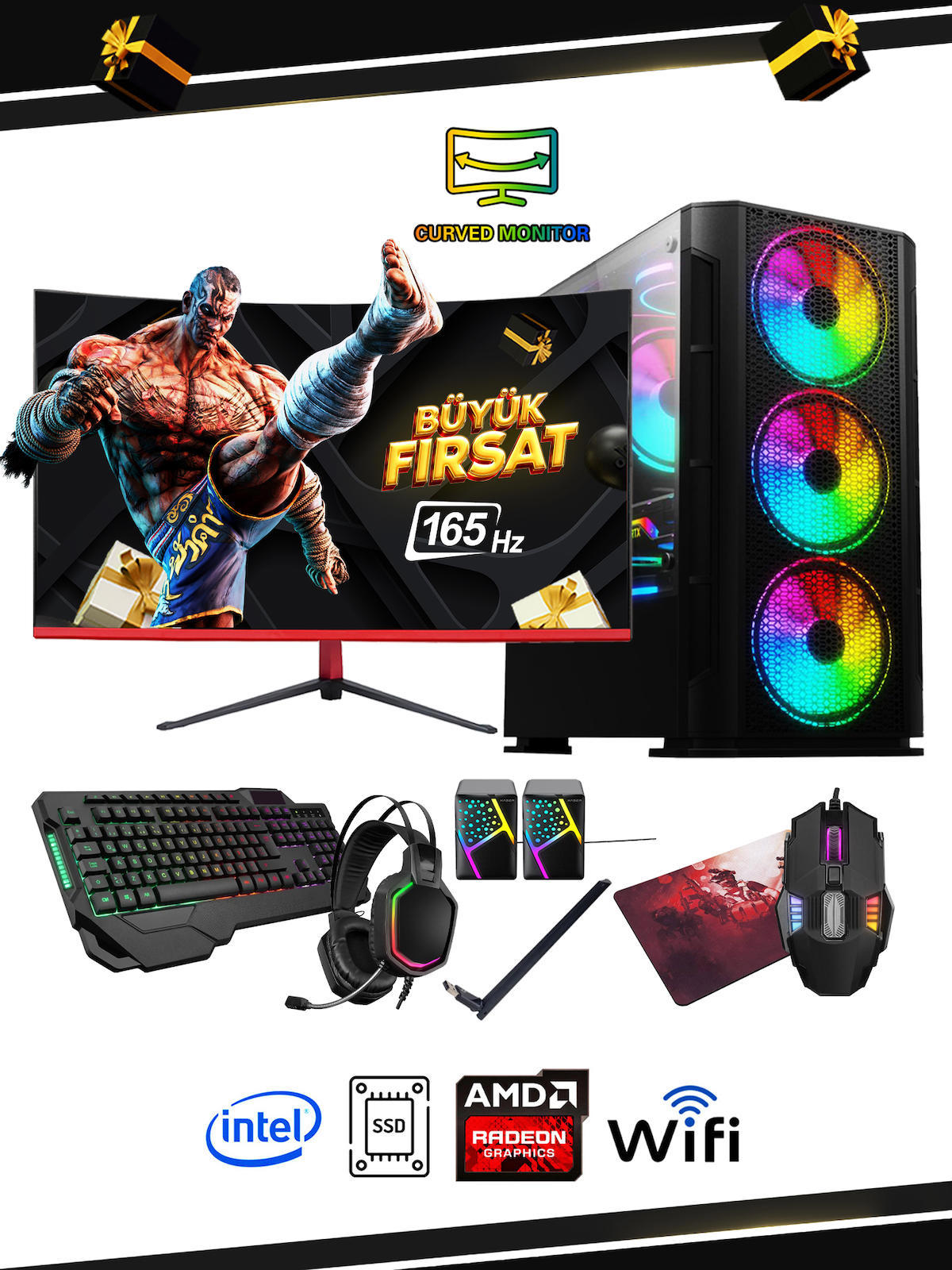 Ramtech DG-İ5-6500 Plus Harici Radeon RX 550 Intel Core i5 650 16 GB Ram 960 GB SSD Tower FreeDos 23.6 inç Monitörlü Masaüstü Bilgisayar