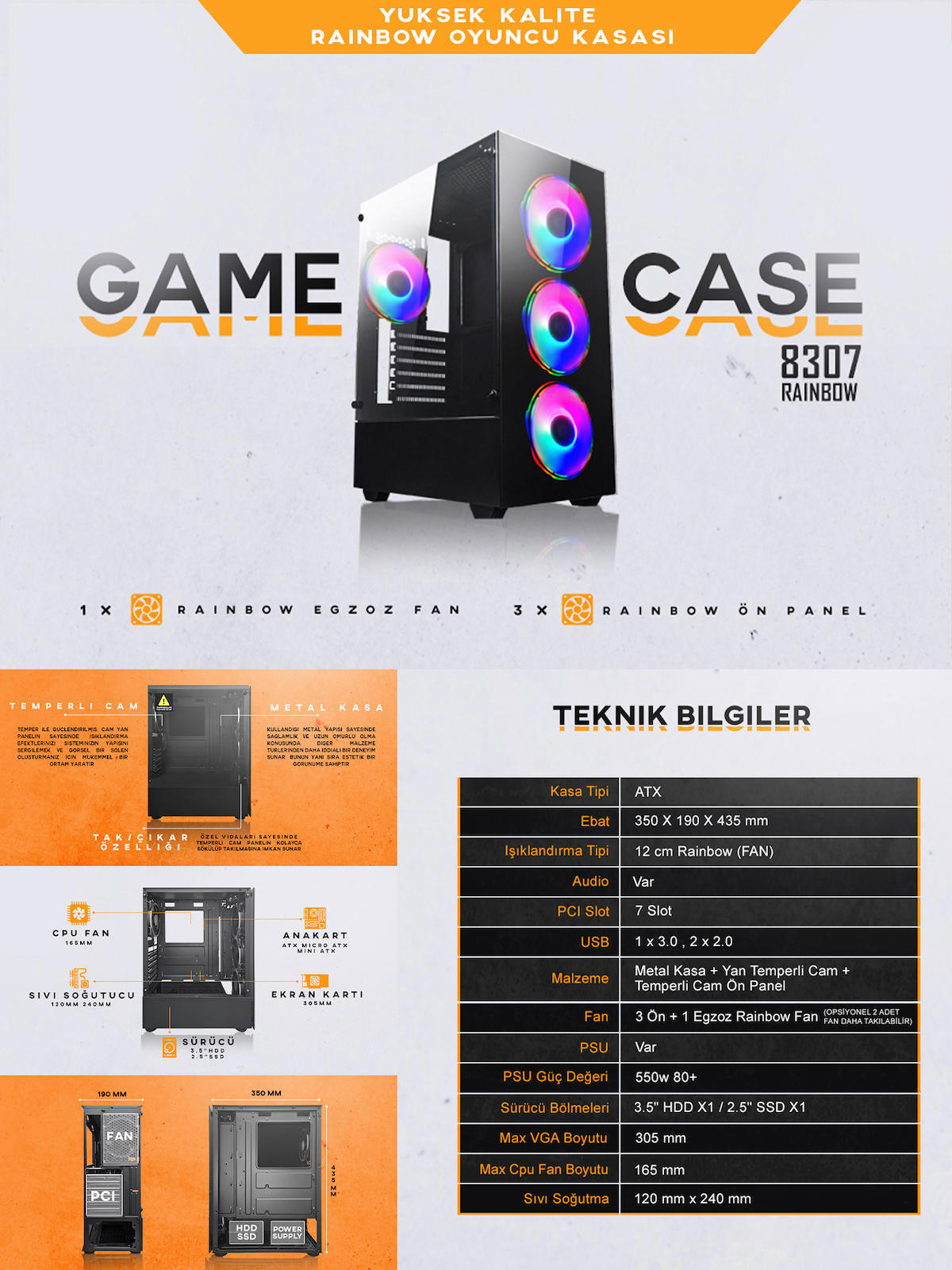 Ramtech RK110 Dahili Intel HD Graphics Intel Core i5 650 8 GB Ram DDR3 256 GB SSD Tower FreeDos Masaüstü Bilgisayar