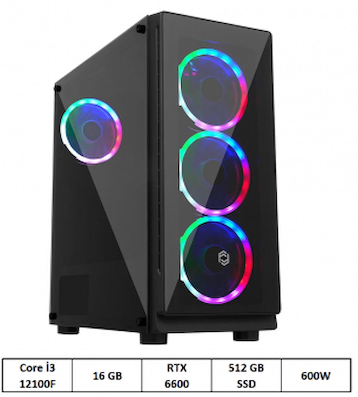Oxpc OXPC-3000 Harici Radeon RX 6600 Intel Core i3 12100F 16 GB Ram 512 GB SSD Tower FreeDos Masaüstü Bilgisayar