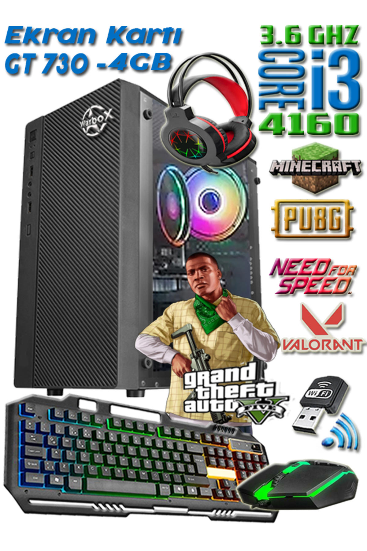 Vega VEGA MAX Harici GeForce GT 730 Intel Core i3 4160 8 GB Ram 250 GB HDD + 128 GB SSD Tower FreeDos Masaüstü Bilgisayar
