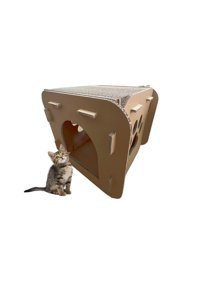Koli Dikdörtgen İç Mekan Kedi Evi Ahşap Rengi