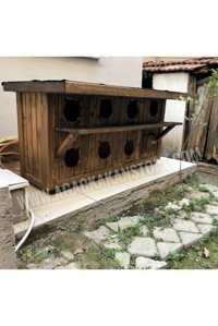 Ağaçkakan 8 yuvalı Dikdörtgen 2 Katlı Su Geçirmez Dış Mekan Kedi Evi Ahşap Rengi