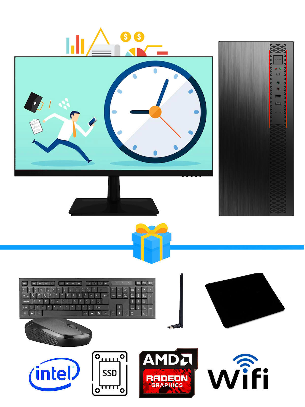 Ramtech WORKForce OF510-066 Harici Radeon R5 230 Intel Core i5 10400F 16 GB Ram DDR4 500 GB HDD + 512 GB SSD Tower FreeDos Masaüstü Bilgisayar