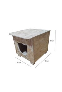 Acousticworld Kedi Kafalı Kare Su Geçirmez Dış Mekan Kedi Evi Ahşap Rengi