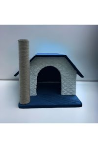 Tk Express Kare İç Mekan Kedi Evi Beyaz-Mavi